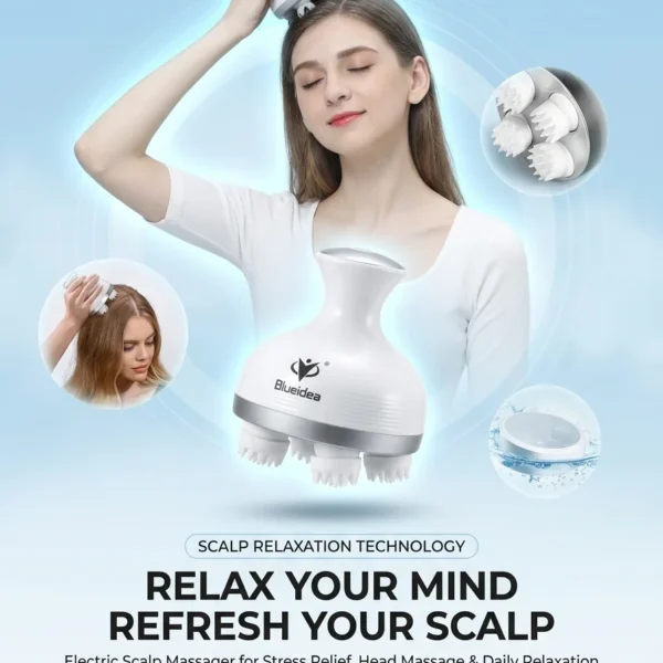 Blueidea Electric Hand Massage Back Muscle Massage Vibration Massage Electric Scalp Massage USB Scalp Massager with 76 Massage Spots 4 Modes Head Meridians Massager Stress Relief Portable Scalp Massager Shampoo Massagers Scalp Brush