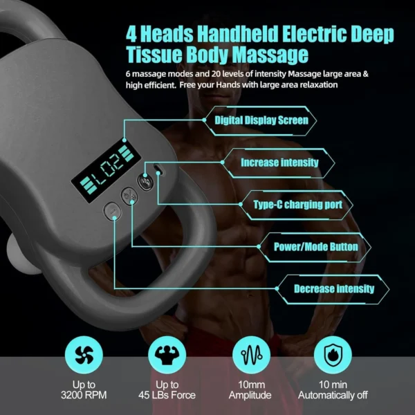 Blueidea BLD-330 Powerful 4-Head Muscle Massager Gun (30W) Best Price in Pakistan - Image 4