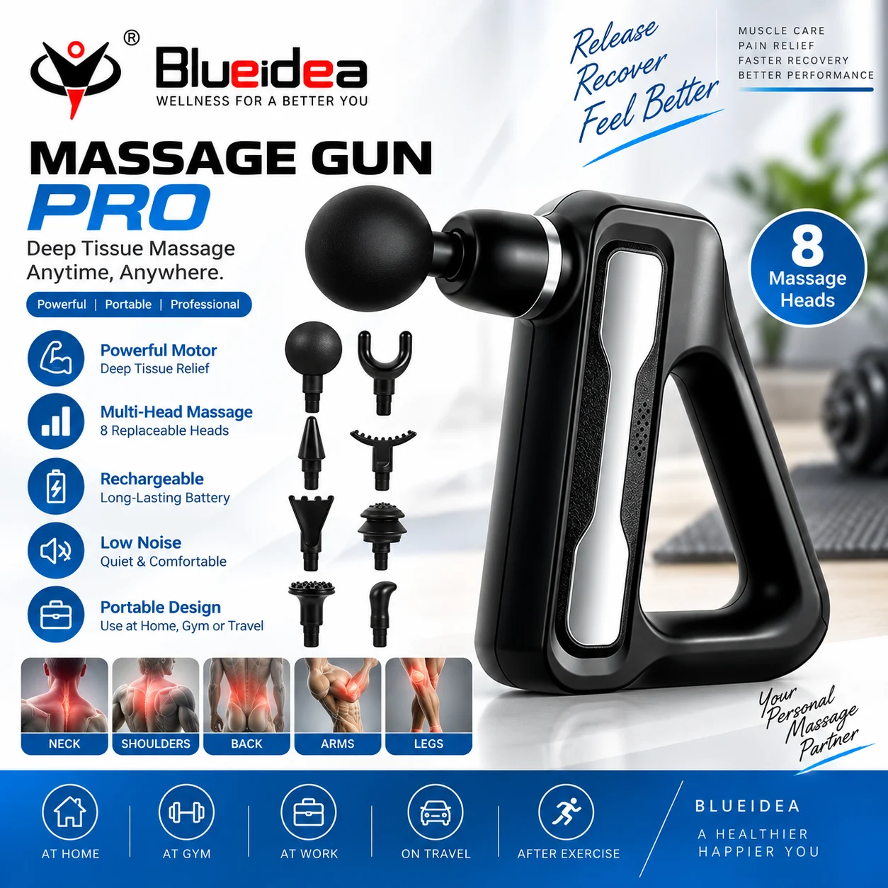 Blueidea BLD-888 Triangle Fascia Massage Gun (32 Speeds) - Best Price in Pakistan
