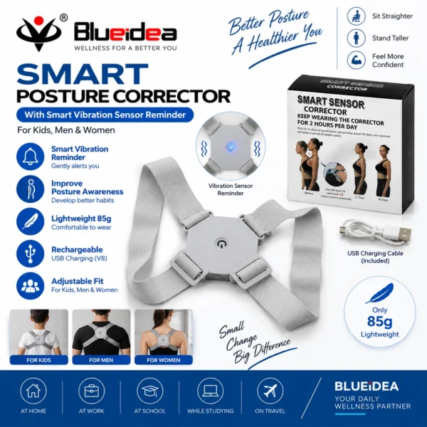 Blueidea Smart Posture Corrector – Vibration Sensor Reminder with Adjustable Shoulder & Back Support