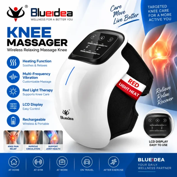 Blueidea Rechargeable Knee Massager Heating Vibration & Red Light Therapy
